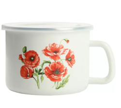 Smaltovaný hrnek s poklicí 14 cm Mák