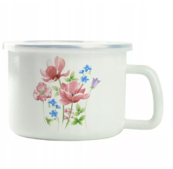 Smaltovaný hrnek s poklicí 12 cm Louka